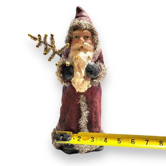 Retro Old World Style Santa Clause Figurine with VTG Tinsel & Tree Mixed Media - Picture 9 of 10
